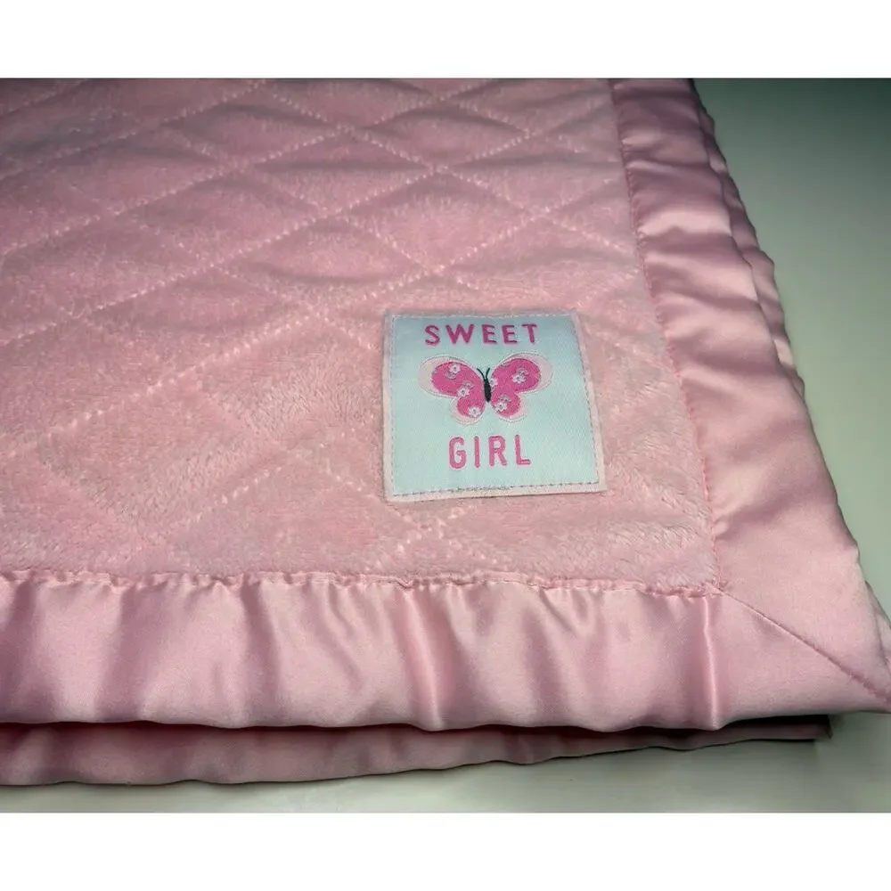 Carters Child of Mine Sweet Girl Butterfly Baby Blanket Pink Sherpa Satin Trim